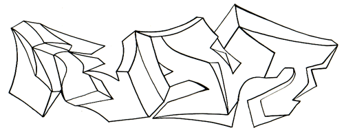 a graffiti outline executed in black and white designed to illustrate using 8 bit pngs for certain kinds of artwork